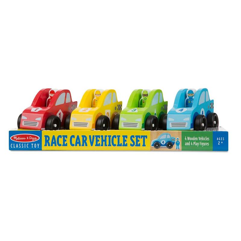 Toy Race Car Set - Wooden Racecars with Moving Wheels for Racing